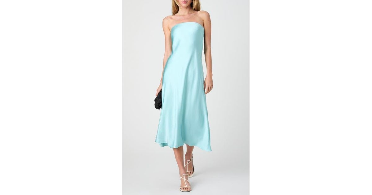 French Connection Oona Satin Strapless Midi Dress in Blue Lyst