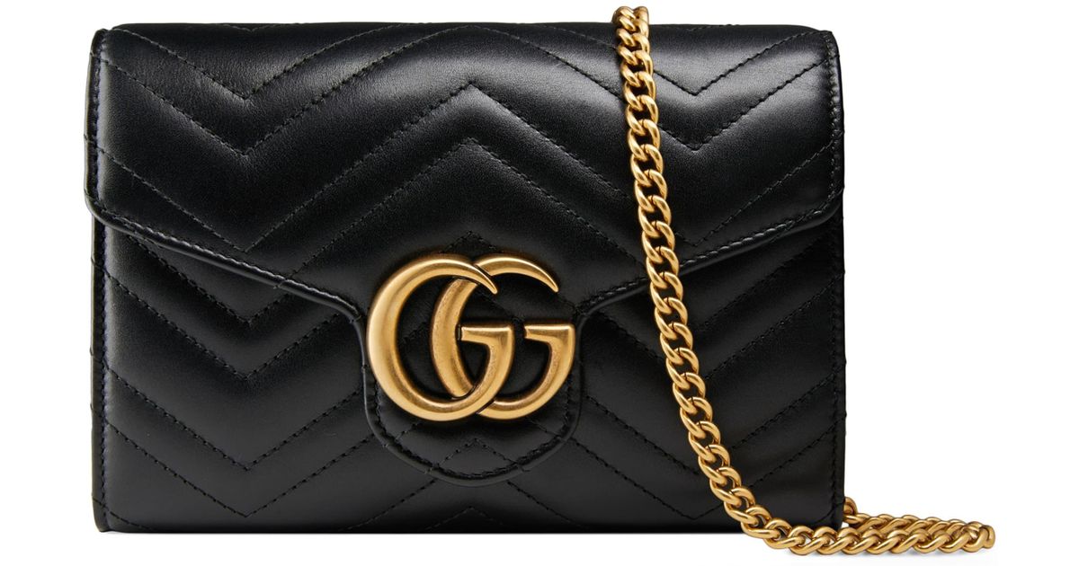 gg marmont matelassé leather wallet on a chain