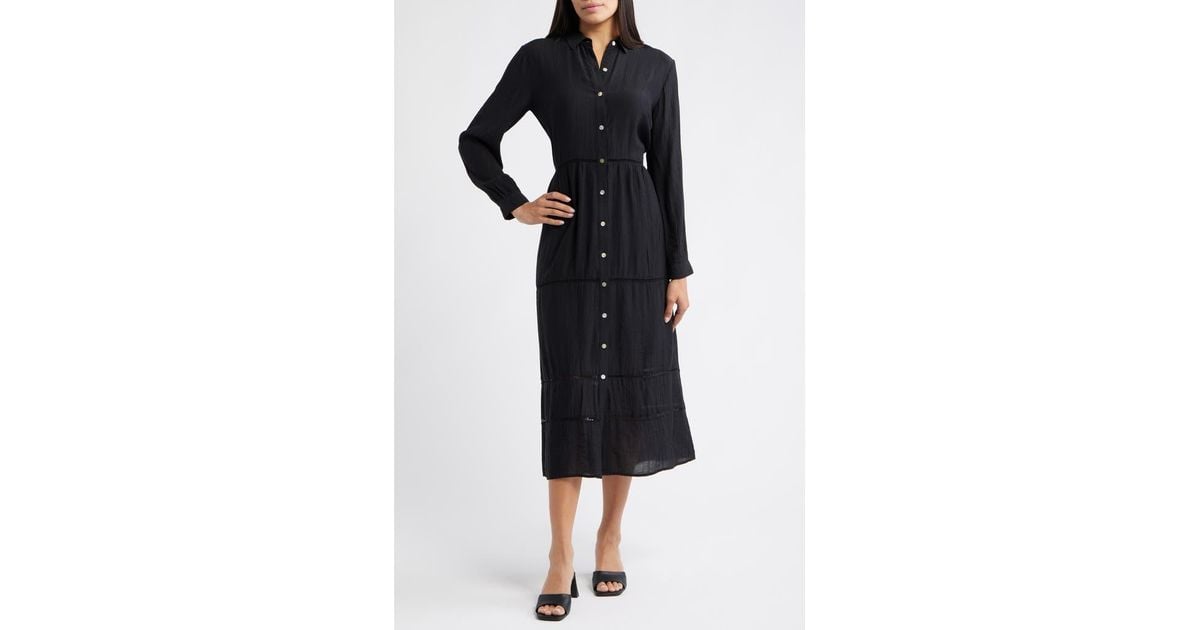 Cloth & Stone Ladder Stitch Long Sleeve Midi Shirtdress in Black | Lyst Cloth & Stone Ladder Stitch Long Sleeve Midi Shirtdress in Black | Lyst