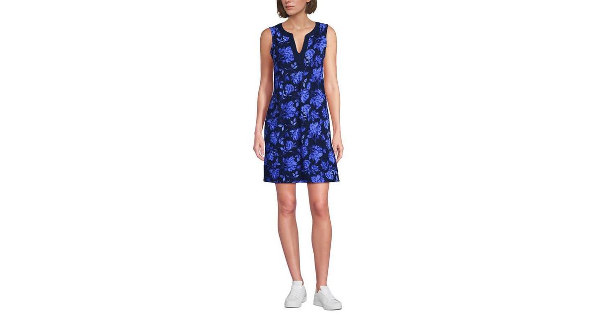women's cotton jersey notch neck dress Lands' End With Soutache in Blue Boden