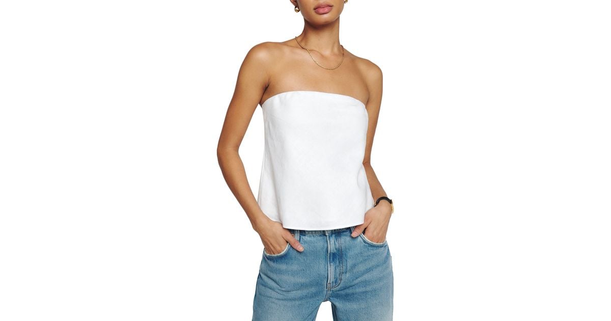 Reformation Spritz Strapless Linen Top in White Lyst