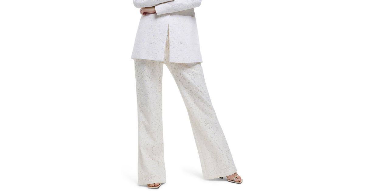 River Island Lace Flare Trousers in White Lyst