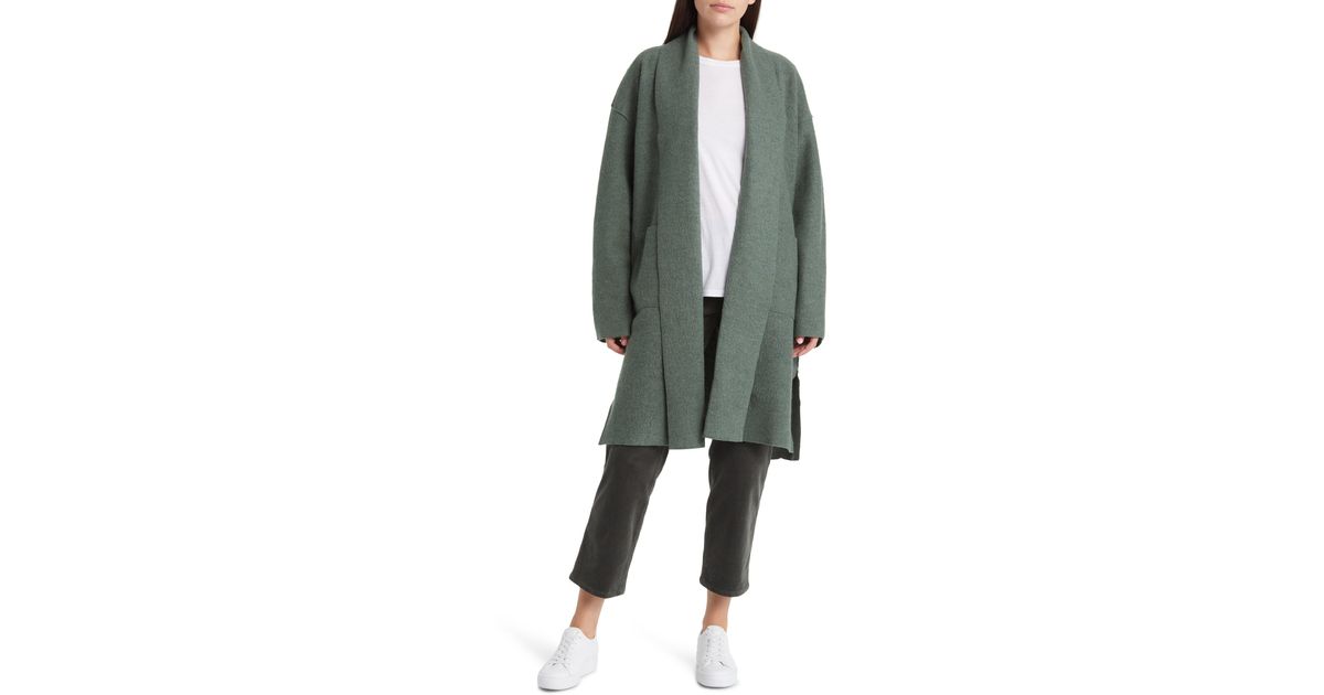 Eileen Fisher Shawl Collar Wool Coat in Green | Lyst
