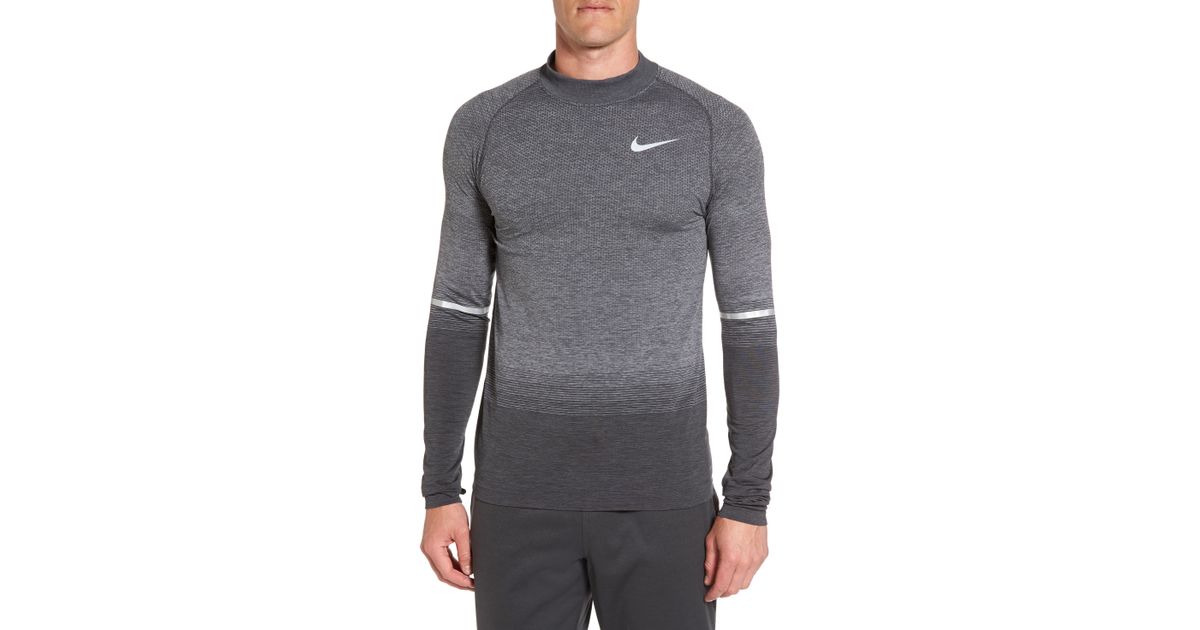 Download Nike Dry Running Mock Neck Long Sleeve T-shirt in Gray for ...