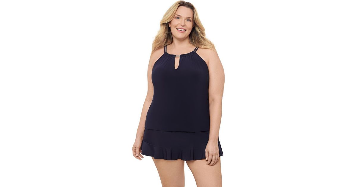Aqua Green Plus Size Keyhole High Neck Full Coverage Adjustable Tankini ...