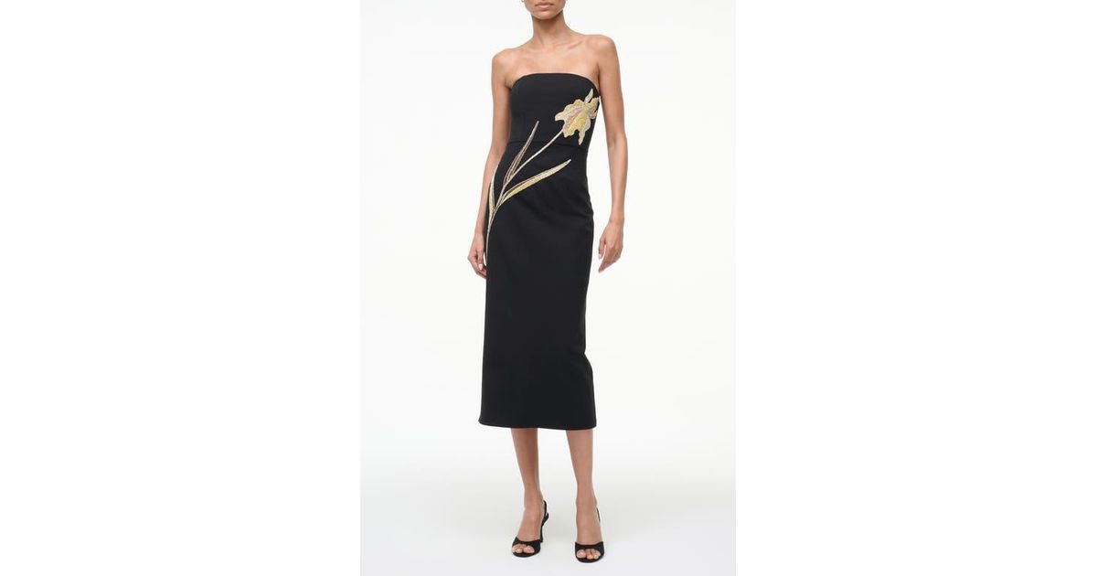 staud brooke beaded crepe midi dress STAUD Brooke strapless embellished crepe midi dress