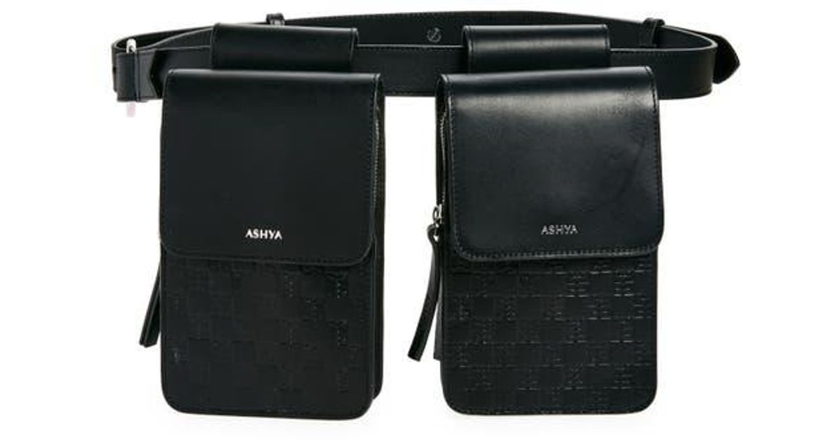 Ashya Double Pouch Leather Belt Bag in Black | Lyst