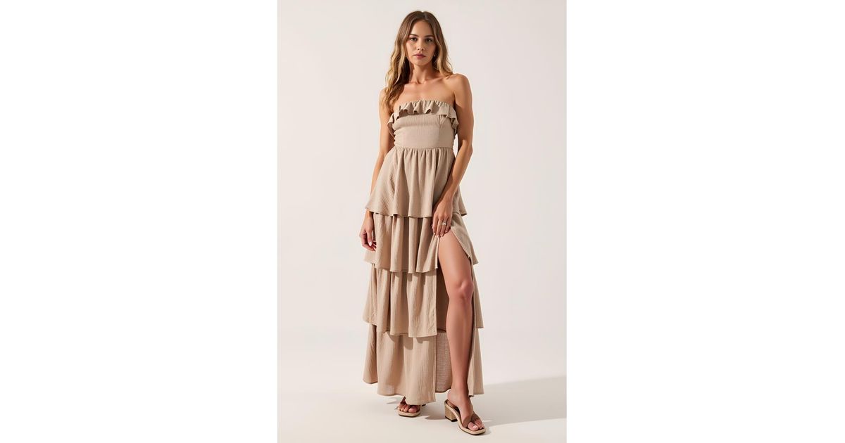 Trend4us Classic Ruffled High-Slit Patchwork Mesh Maxi Dress