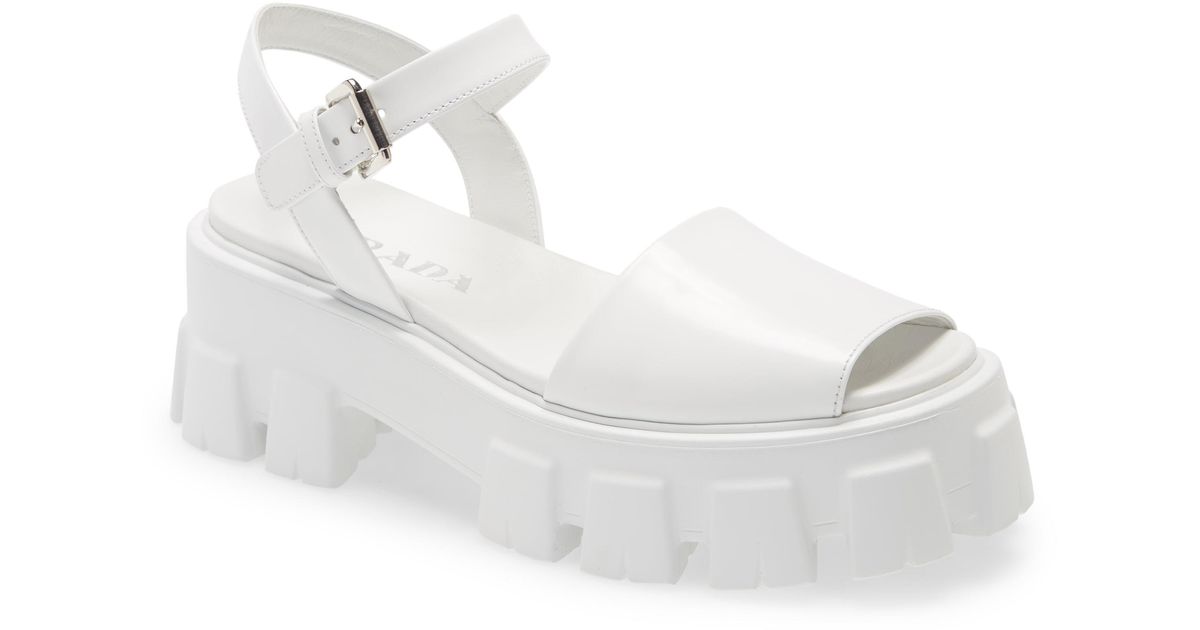 Prada Monolith Lug Sole Sandal in White - Lyst