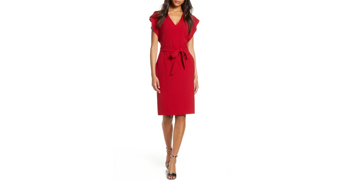 eliza j ruffle sleeve sheath dress