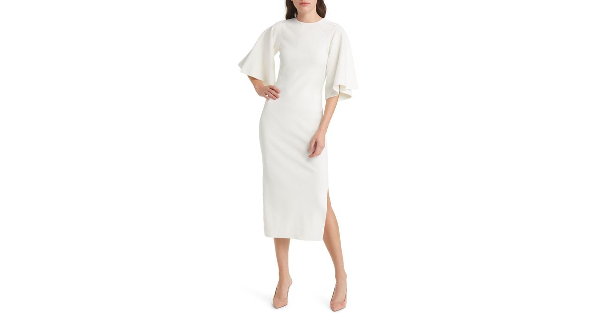 Ted Baker Lounia Fluted Sleeve Body-con Sweater Dress in White | Lyst