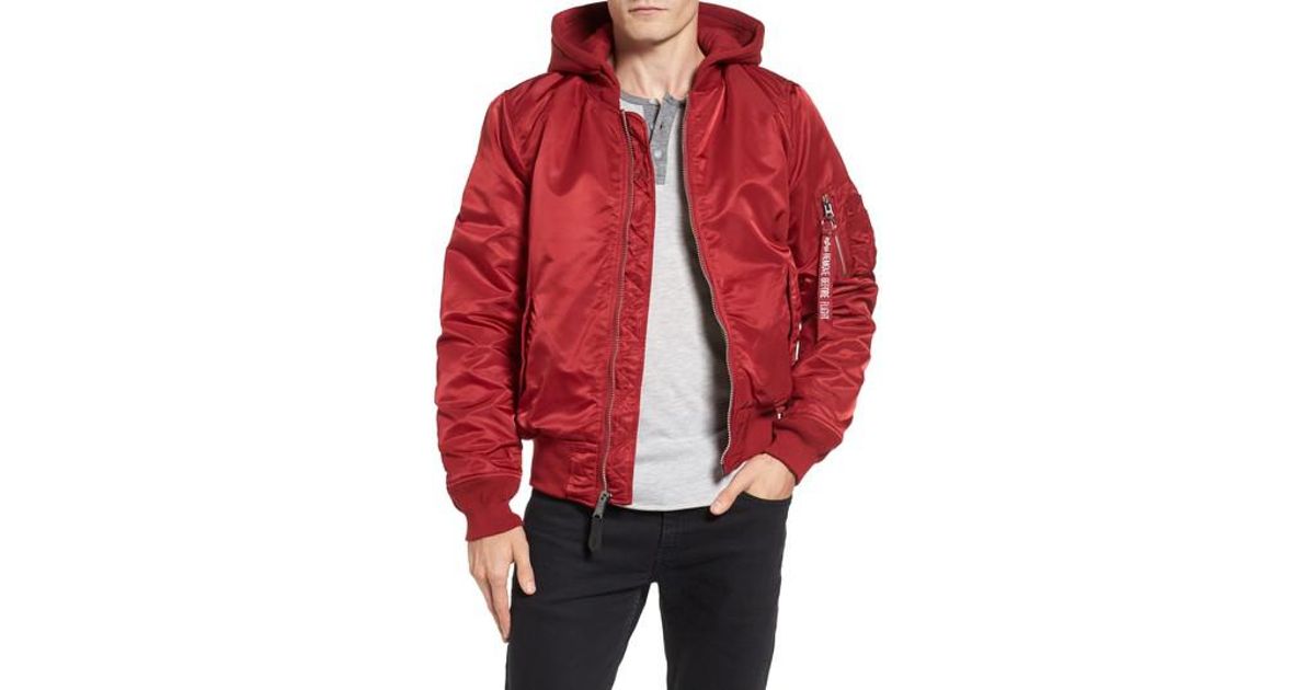 Alpha Industries Synthetic Ma 1 Natus Hooded Bomber Jacket In Red For Men Lyst