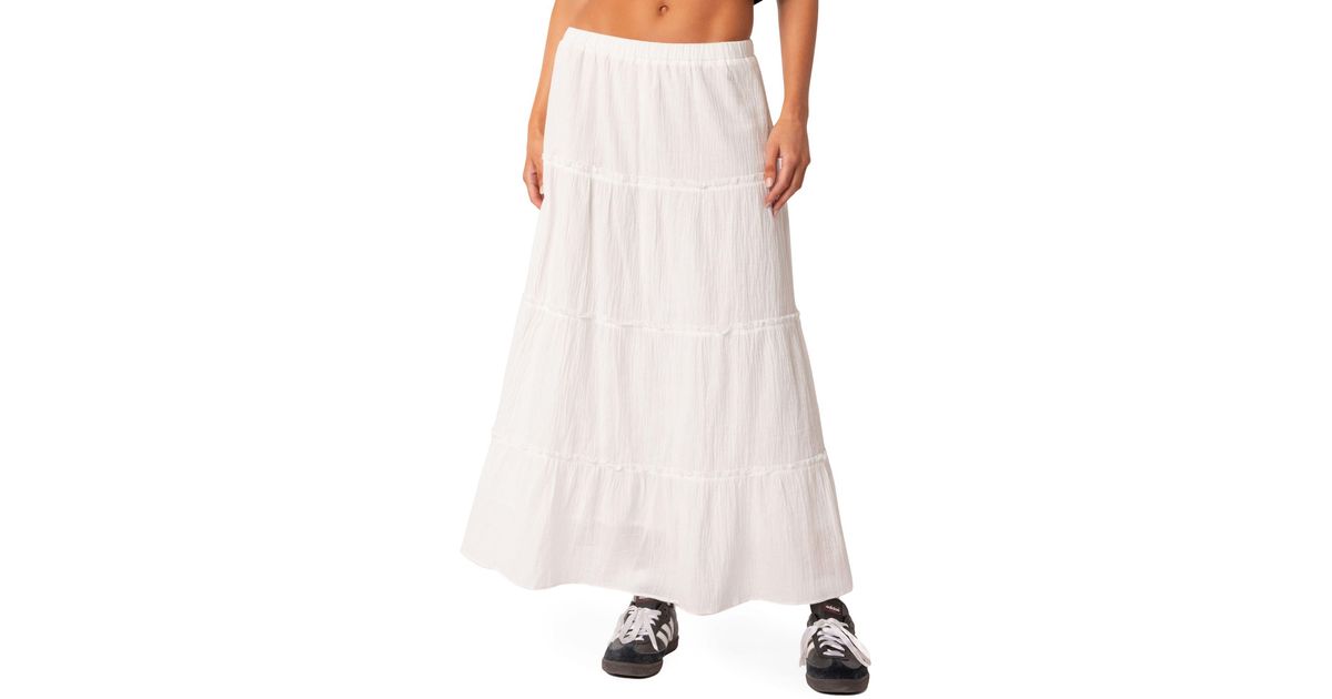 Edikted Tiered Cotton Skirt in White | Lyst