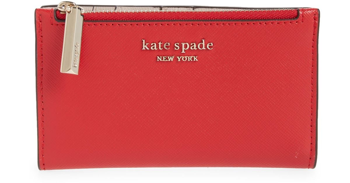 Kate Spade Small Spencer Slim Leather Bifold Wallet in Red Lyst
