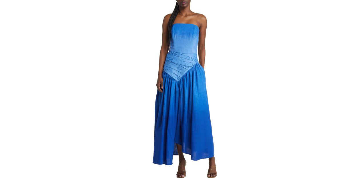 Sika Ocean Ombré Strapless Cotton Maxi Dress in Blue | Lyst