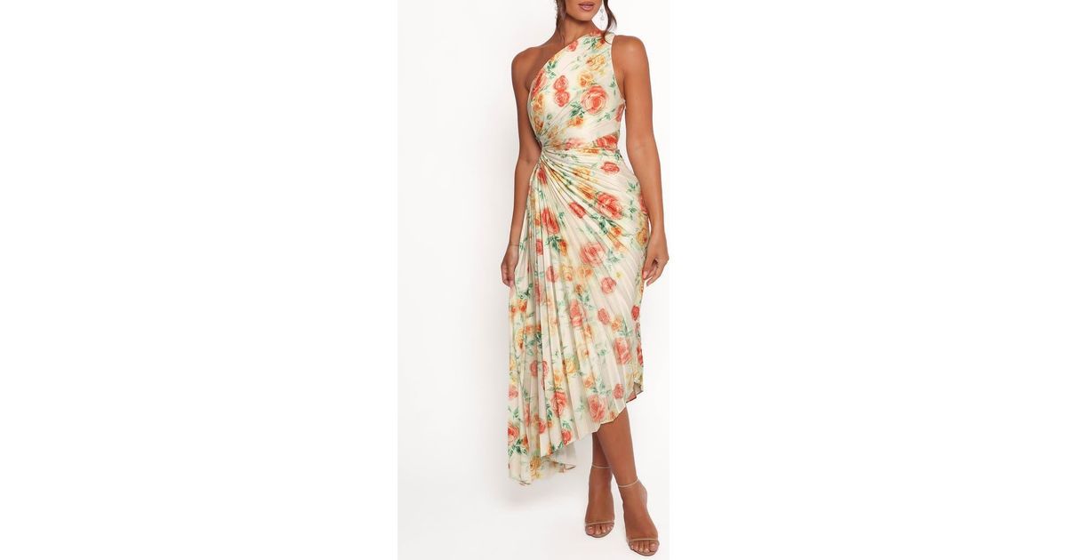 kleo floral print asymmetric cocktail dress Petal & Pup Pleated One-Shoulder Satin in Metallic Long Sleeve Embellished Backless Q2c Size:custom size Cocktail dresses Pleated satin