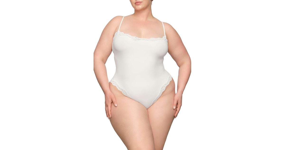 Skims Fits Everybody Lace Camisole Bodysuit in White