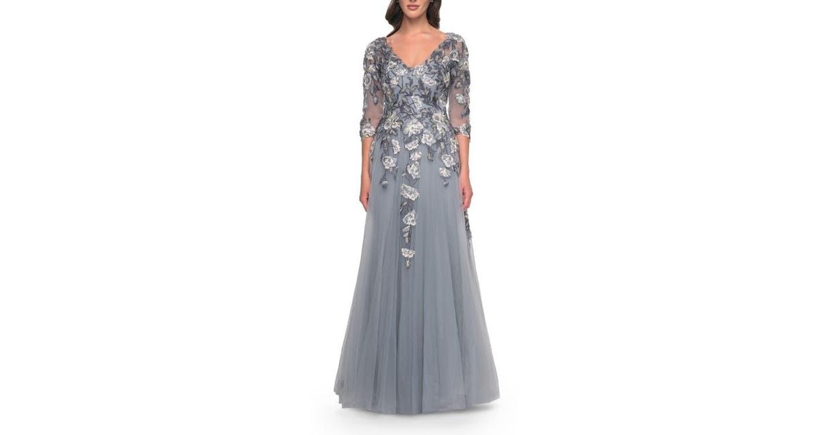 LACE APPLIQUED A-LINE LAYERED TULLE GOWN main image 1