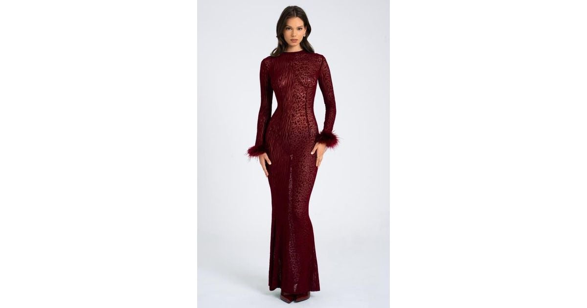 Miss Circle Patricia Leopard Burnout Velvet Mesh Backless Maxi Dress in Red  | Lyst