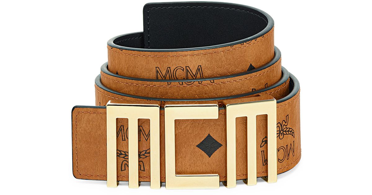 MCM Reversible Leather Logo Buckle Belt for Men Lyst