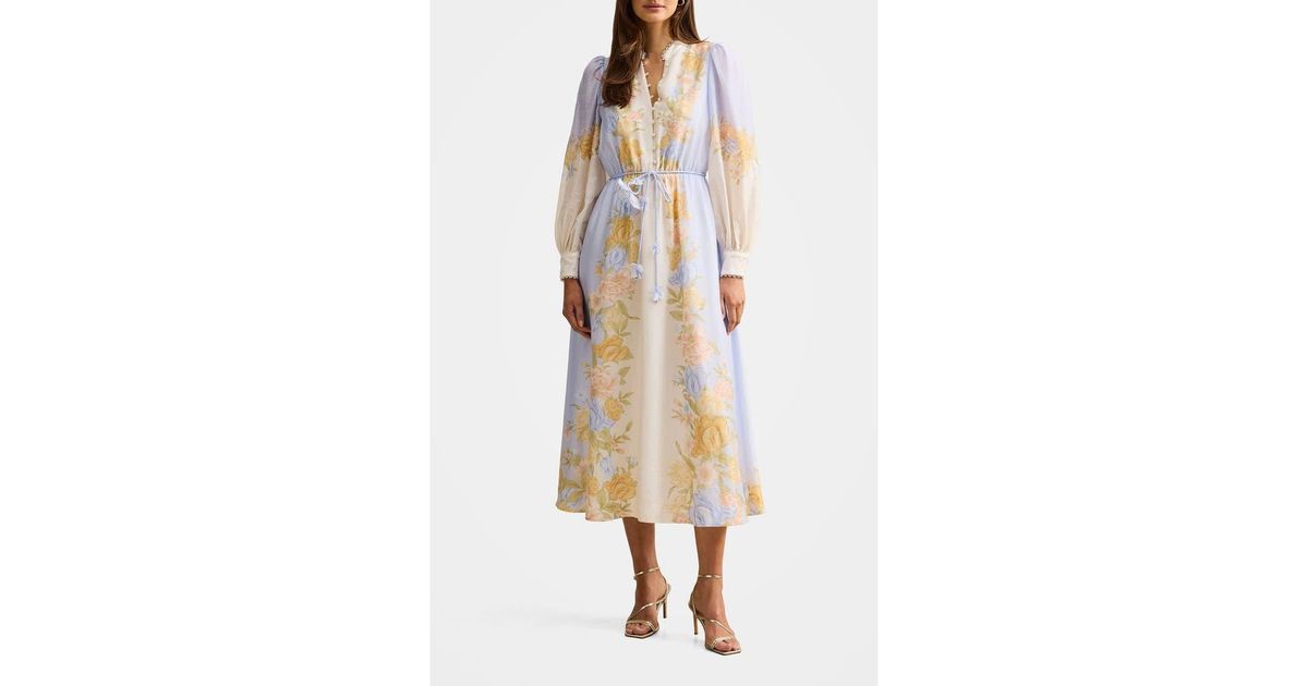 placed floral long sleeve midi dress ever new EVER NEW Courtney Placed Floral Long Sleeve Dress in Pink