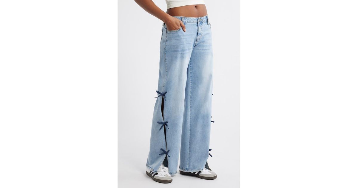 PTCL Low Rise Bow Side Slit Wide Leg Jeans in Blue | Lyst
