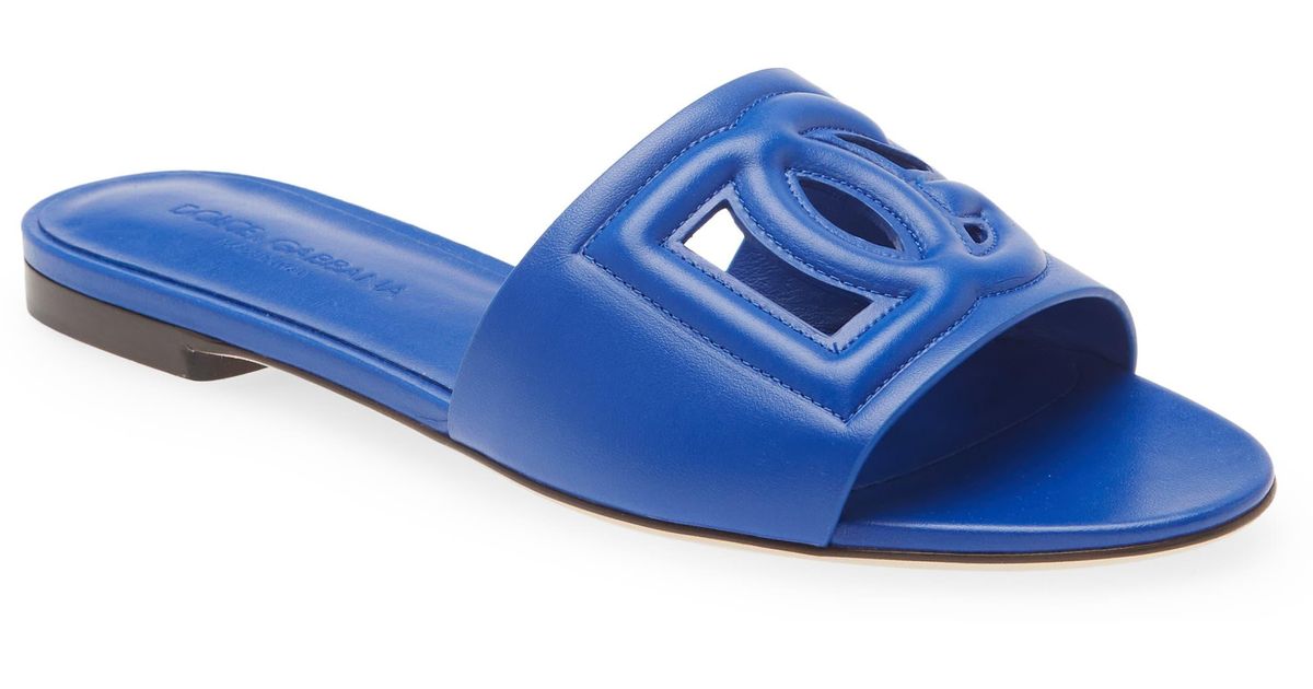 Dolce & Gabbana Bianca Interlock Slide Sandal in Blue | Lyst