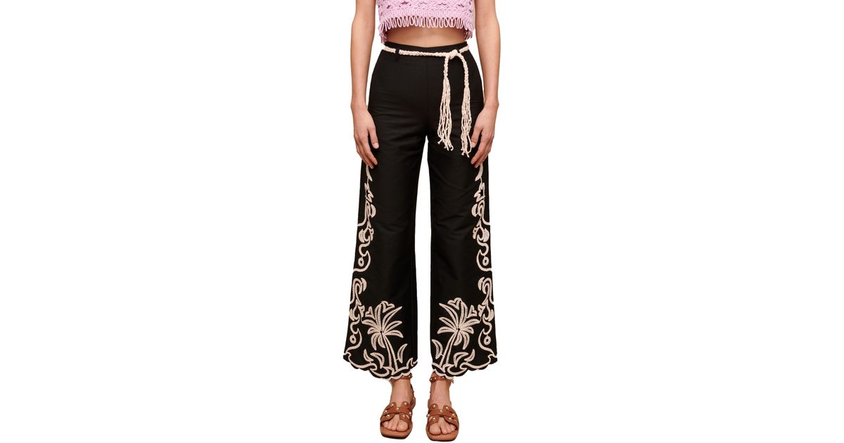 Maje Palmeraie Floral Embroidered Pants in Black Lyst