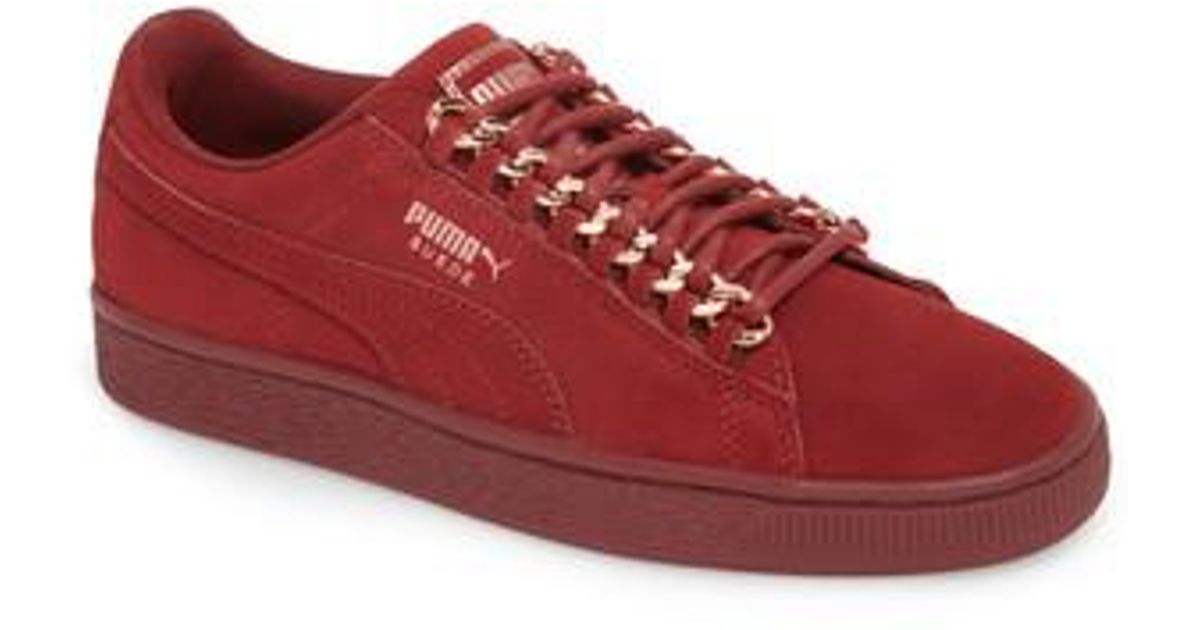 red and gold puma shoes