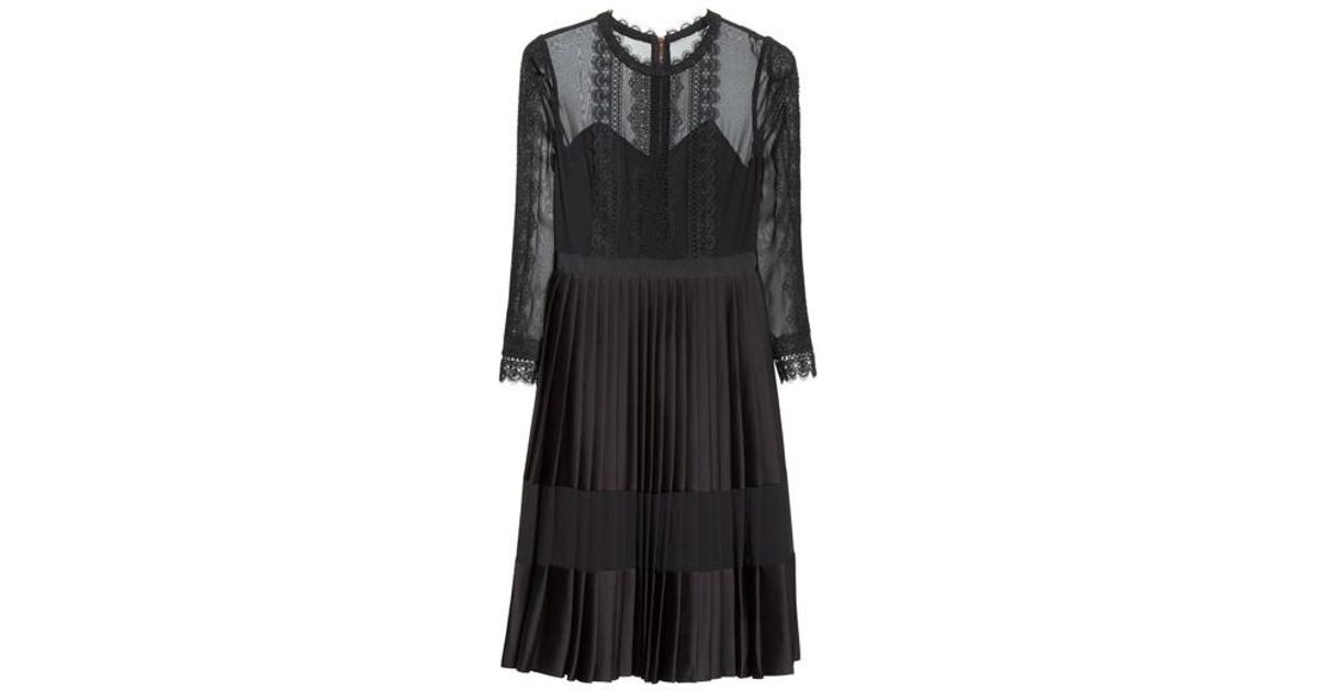 lace trim pleated midi dress