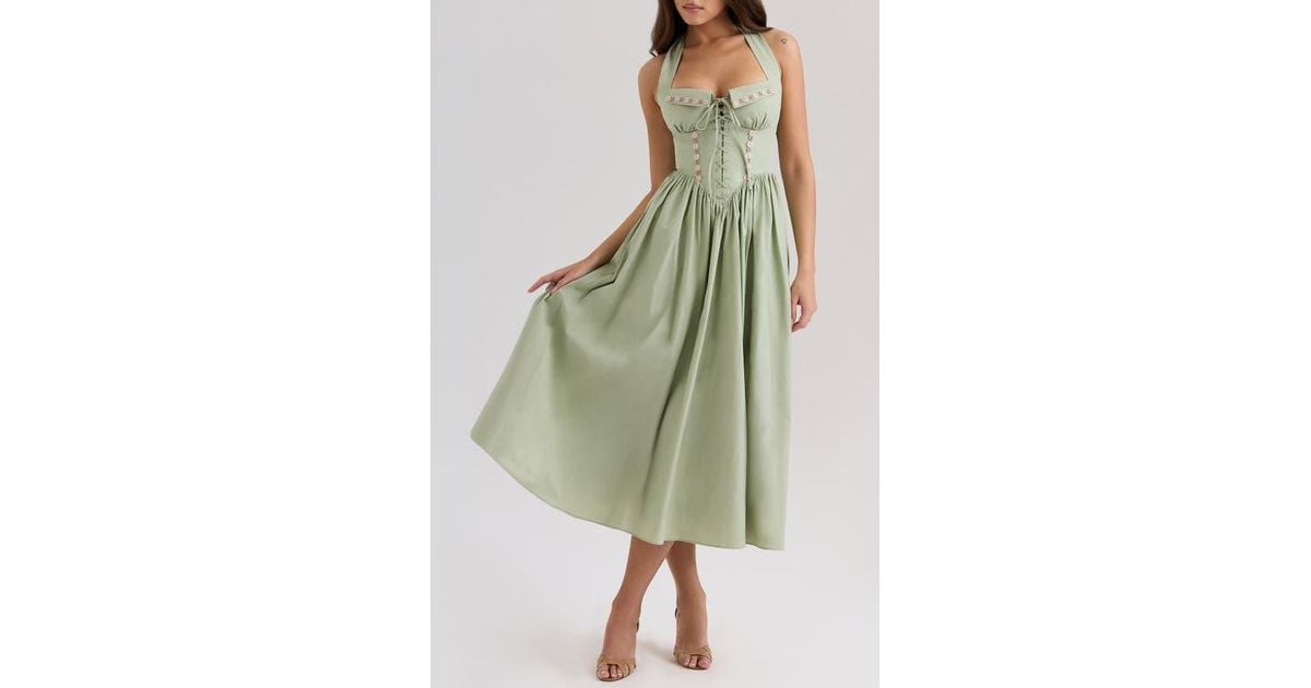red dress top Skyla Knee-Length Puff-Sleeve Wedding-Guest Anewsta Tall Spring/Summer Elegant PF24 up corset crop tops. Color:Pink / Brown Polka Dot