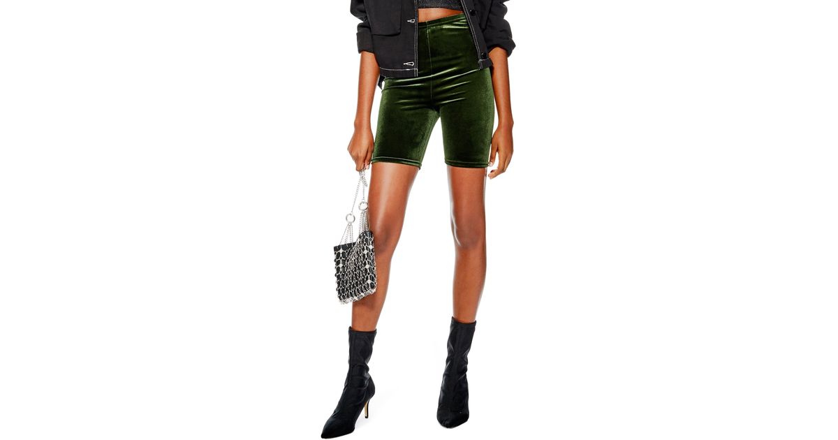 TOPSHOP Velvet Cycling Shorts in Green