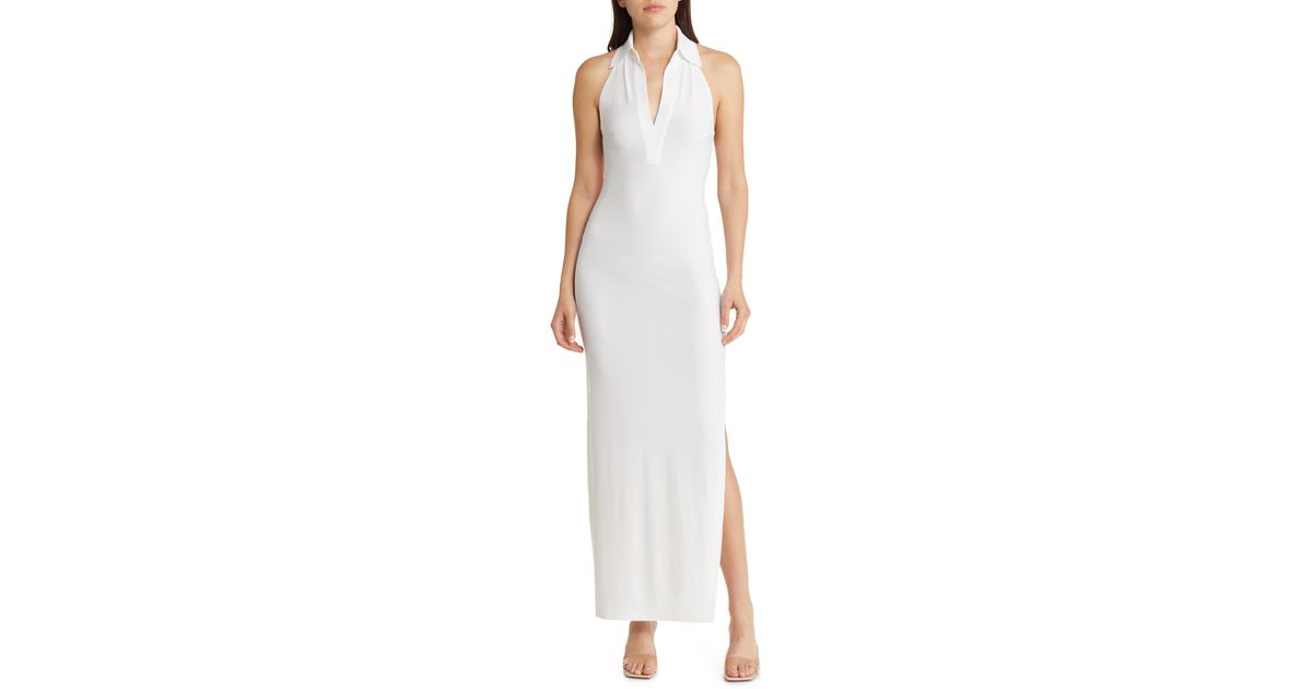Norma Kamali Collared Halter Gown in White | Lyst