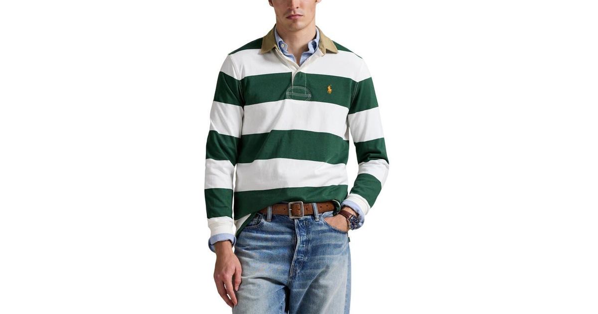 Polo Ralph Lauren Classic Fit Khaki Collar Rugby Shirt in Green for Men ...
