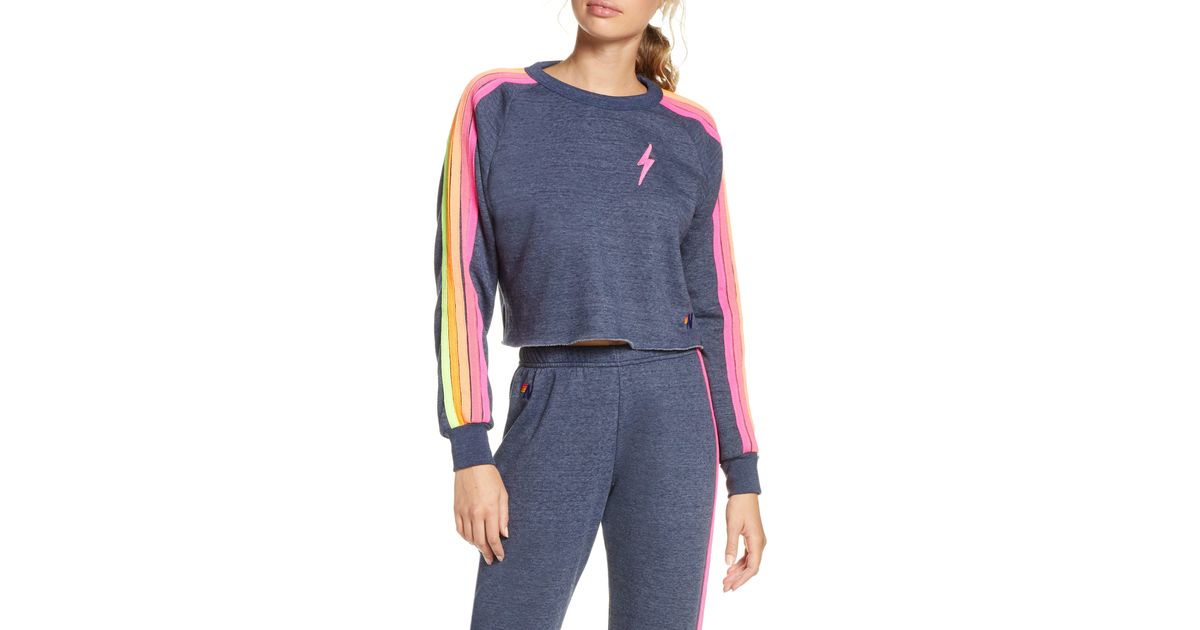 Aviator Nation Bolt Crop Sweatshirt in Heather Navy Neon (Blue) - Lyst