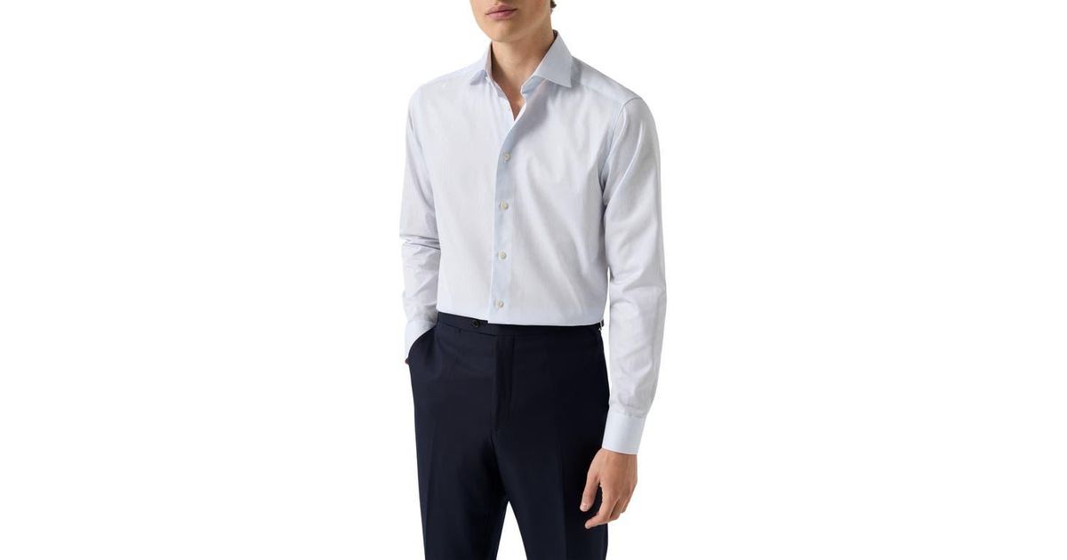 Eton Contemporary Fit Pinstripe Cotton Twill Dress Shirt in White for