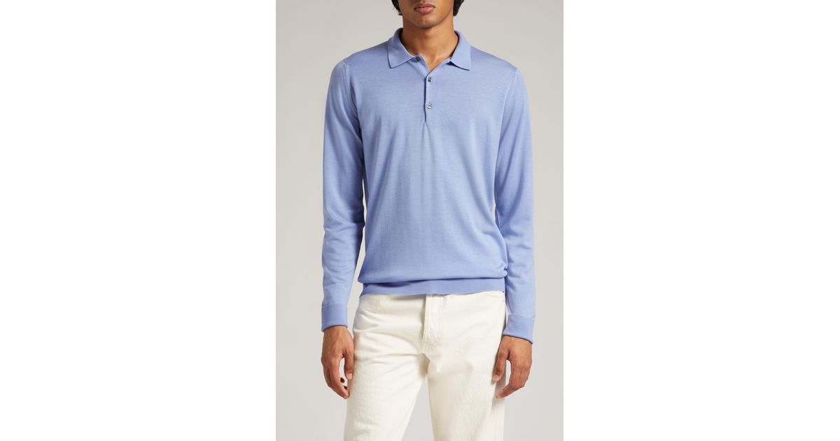 John Smedley Cotswold Wool Polo Sweater in Blue for Men | Lyst