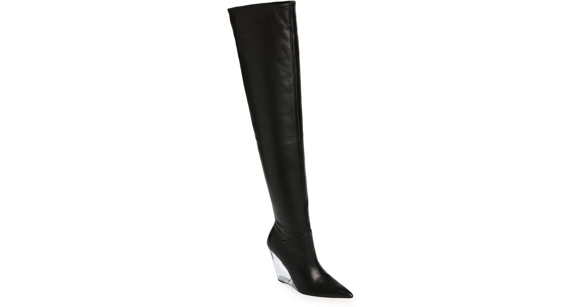 Stuart Weitzman Leather Lucite 100 Wedge Boot in Black | Lyst