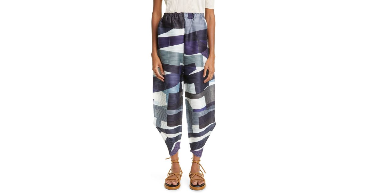 Pleats Please Issey Miyake Path Pleated Tapered Leg Pants in Blue | Lyst