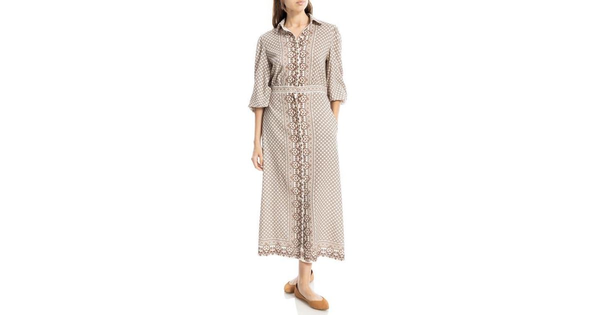 Max Studio Embroidered Shirtdress in Natural | Lyst
