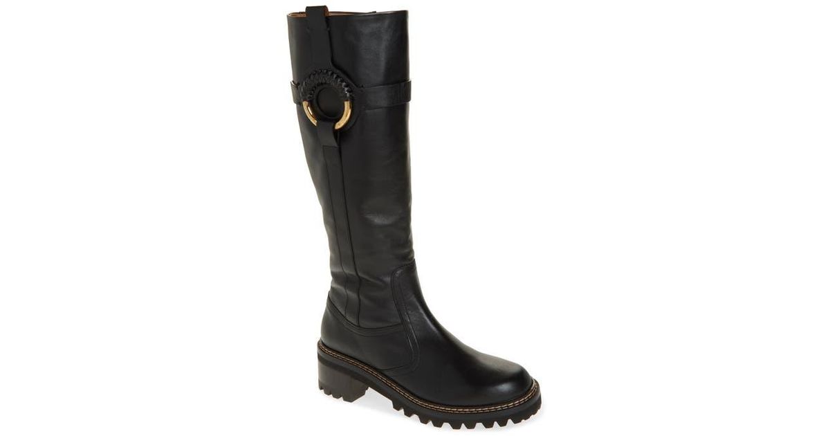 See By Chloé Harness Lug Knee High Boot in Black | Lyst