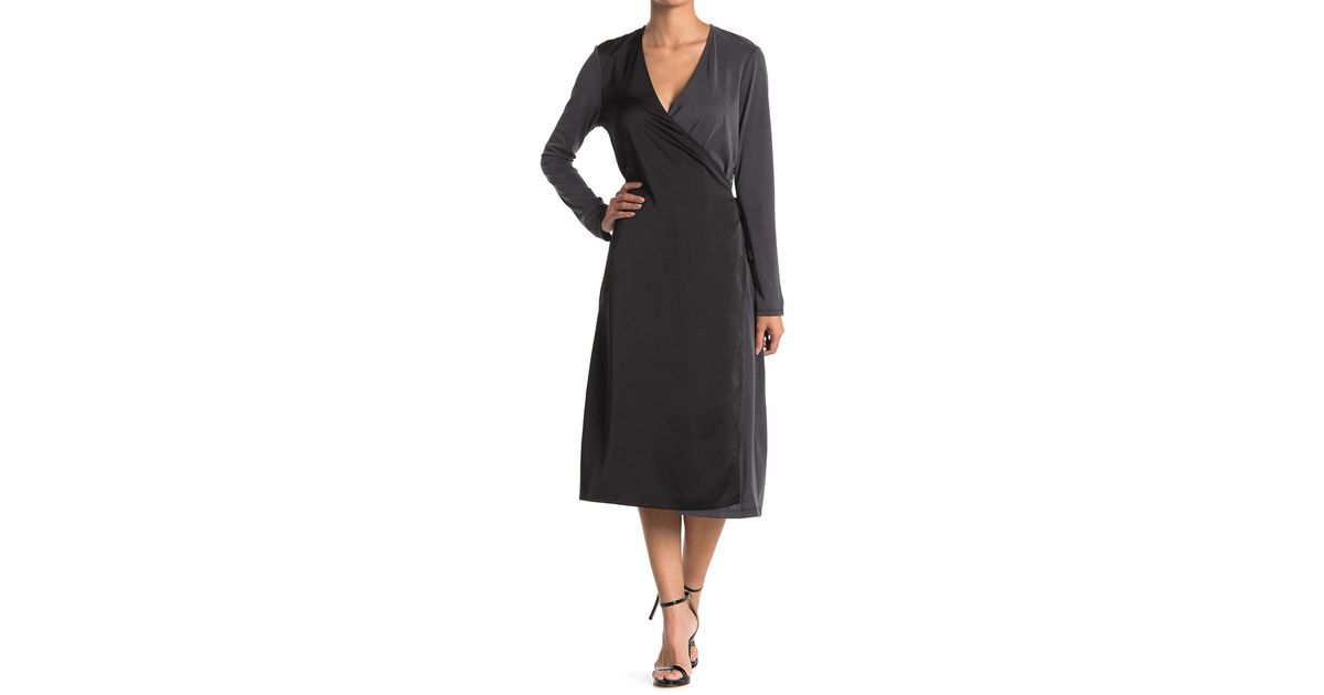 French Connection Soffie Colorblock Wrap Midi Dress in Black - Lyst