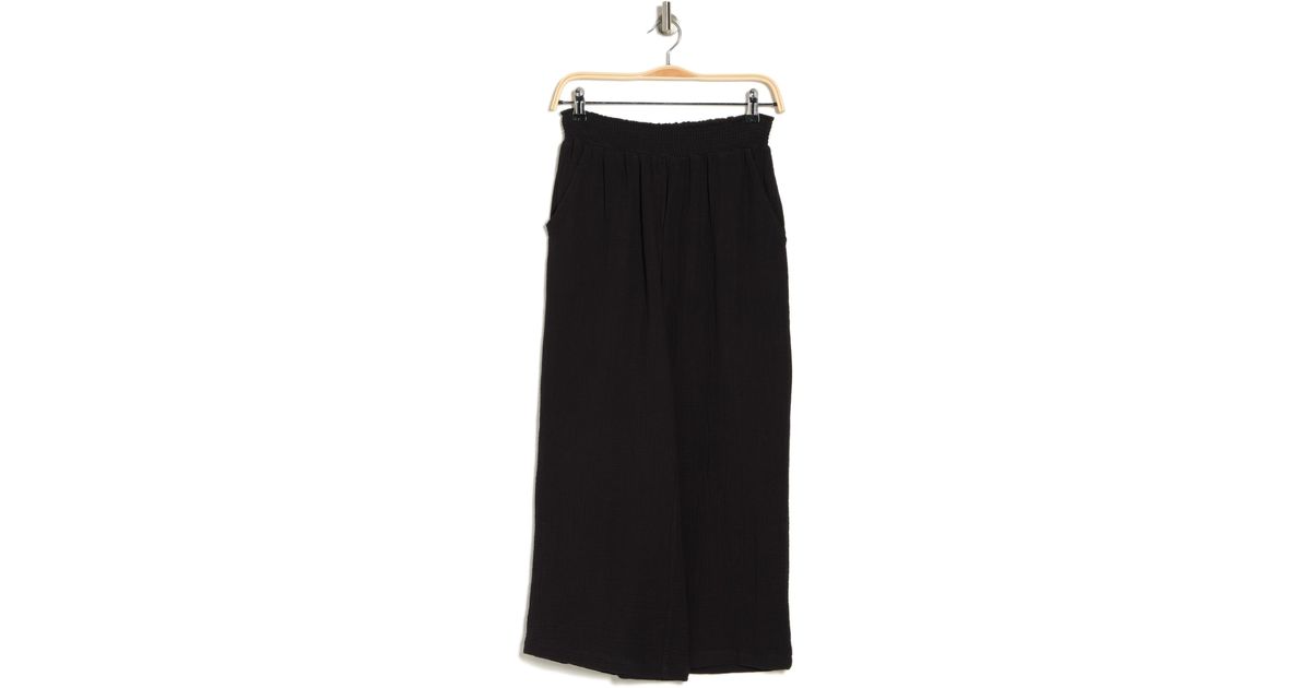 T Tahari Cotton Gauze Wide Leg Cropped Pants in Black Lyst