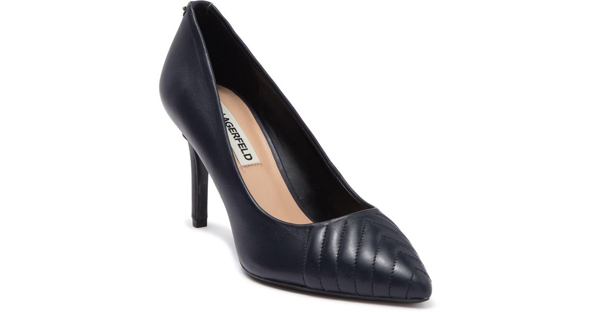 Karl Lagerfeld Leather Roulle Quilted Pointed Toe Pump in Mid Midnight