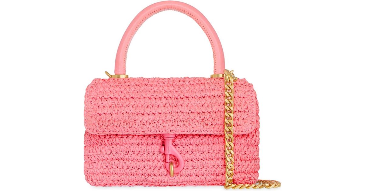 Rebecca Minkoff Edie Top Handle Straw Satchel Bag in Pink Lyst