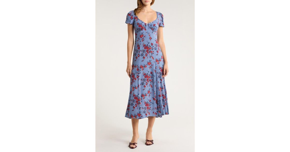 reformation afton short-sleeve a-line midi dress Floral-Print Woven in Blue Size:US 46 Petal & Pup Laurel facebook25