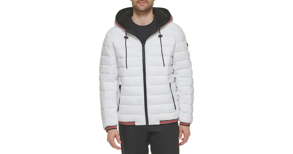 Calvin Klein Super Shine Fleece Lined Puffer Jacket In White At