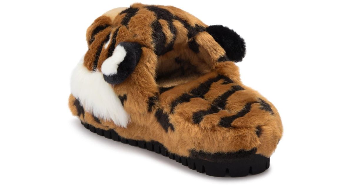 Tiger faux fur slides