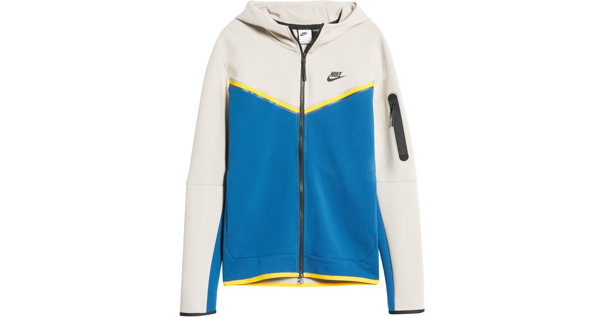 Nike Sportswear Tech Fleece Zip Hoodie In Cream Ii/court Blue/black At