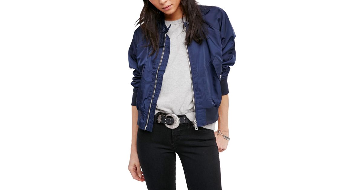 Free People Synthetic Midnight Bomber Jacket in Navy (Blue) - Lyst